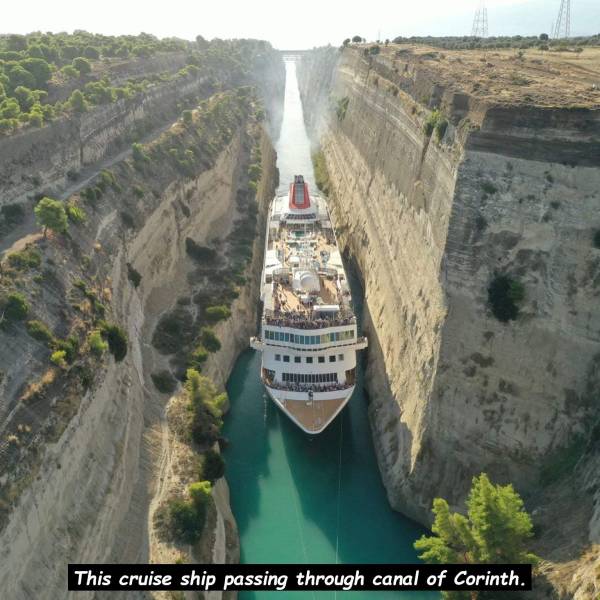 corinth canal greece - This cruise ship passing through canal of Corinth.