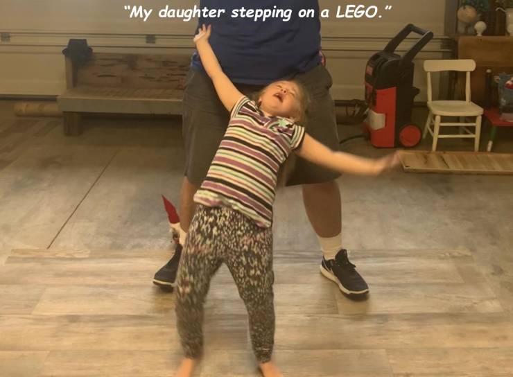 shoulder - "My daughter stepping on a Lego."