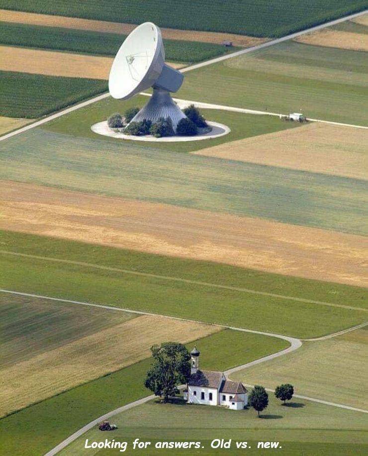satellite dish meme - Looking for answers. Old vs. new.