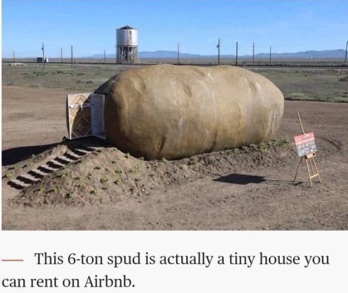 giant potato - This 6ton spud is actually a tiny house you can rent on Airbnb.
