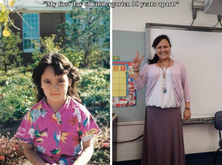 clothing - My first day of kindergarten 30 years apart.