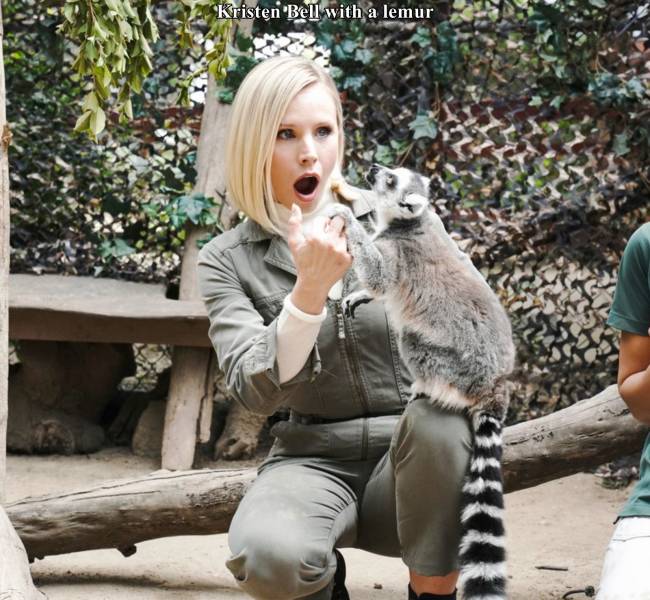 fur - Kristen Bell with a lemur