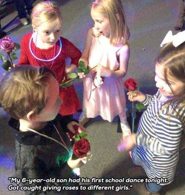 toddler - "My 6yearold son had his first school dance tonight Got caught giving roses to different girls."