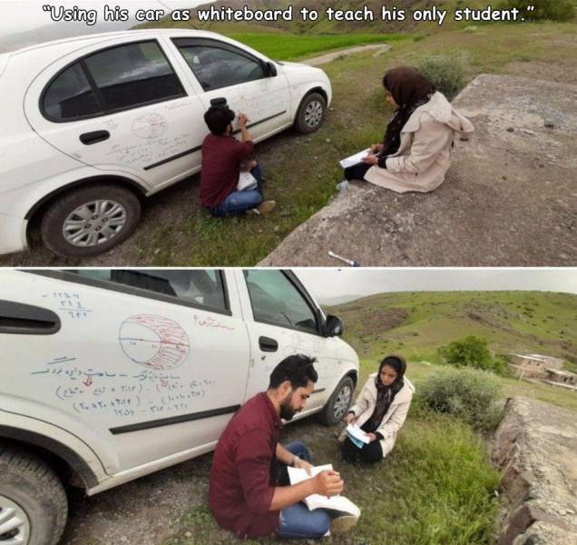 Teacher - "Using his car as whiteboard to teach his only student." 1. T.14 1