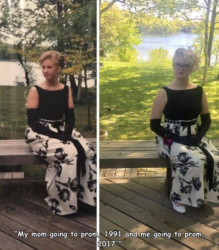 tree - "My mom going to prom, 1991 and me going to prom, 2017."