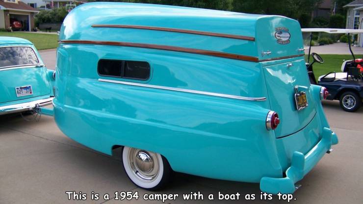 camper boat - This is a 1954 camper with a boat as its top.