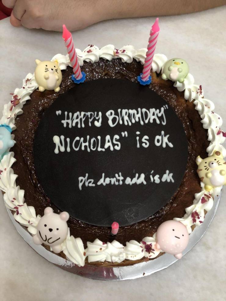 chocolate cake - "Happy Birthday Nicholas is ok ple don't add isok