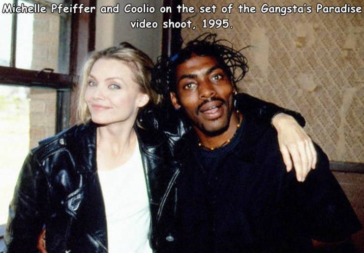 coolio and michelle pfeiffer - Michelle Pfeiffer and Coolio on the set of the Gangsta's Paradise video shoot, 1995.