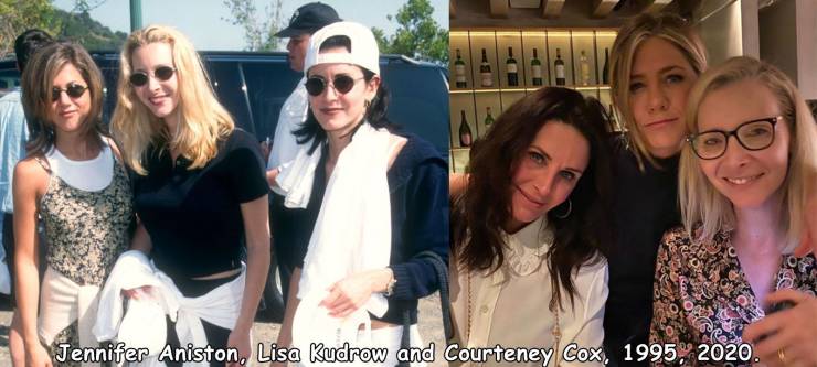jennifer aniston courteney cox and lisa kudrow - Jennifer Aniston, Lisa Kudrow and Courteney Cox, 1995, 2020.