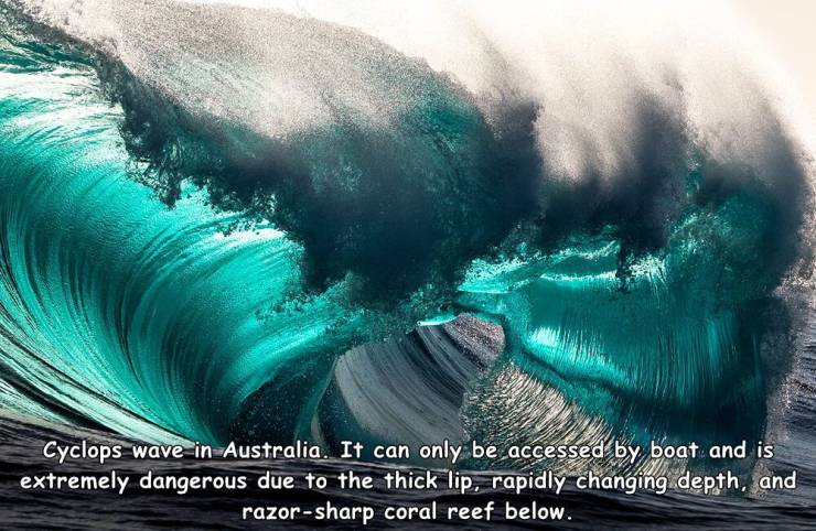 russell ord - Cyclops wave in Australia. It can only be accessed by boat and is extremely dangerous due to the thick lip, rapidly changing depth, and razorsharp coral reef below.