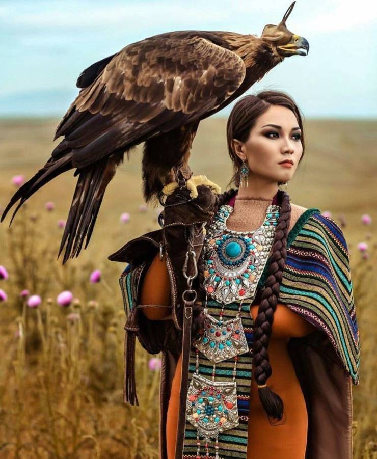 native american girl with eagle