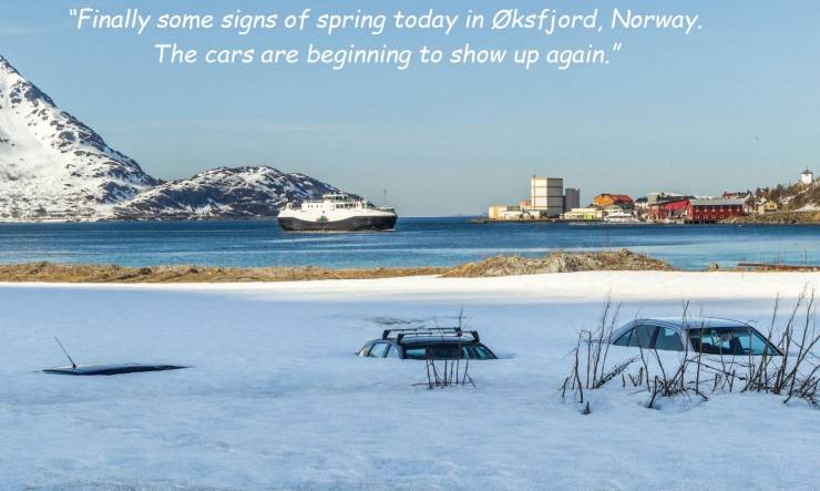 arctic - "Finally some signs of spring today in ksfjord, Norway. The cars are beginning to show up again."