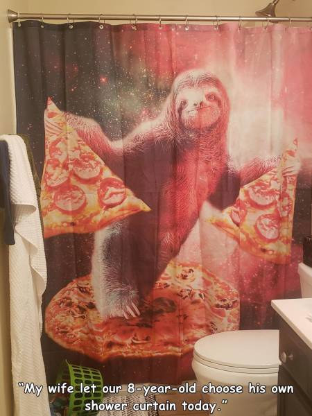 room - "My wife let our 8yearold choose his own shower curtain today."