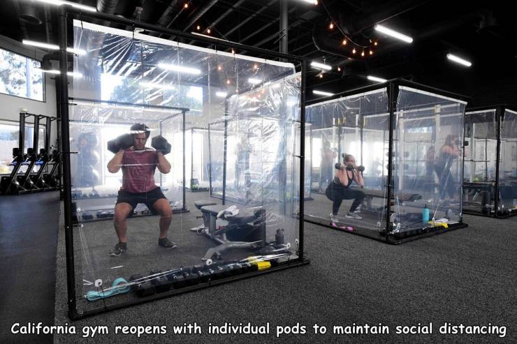 gym - California gym reopens with individual pods to maintain social distancing