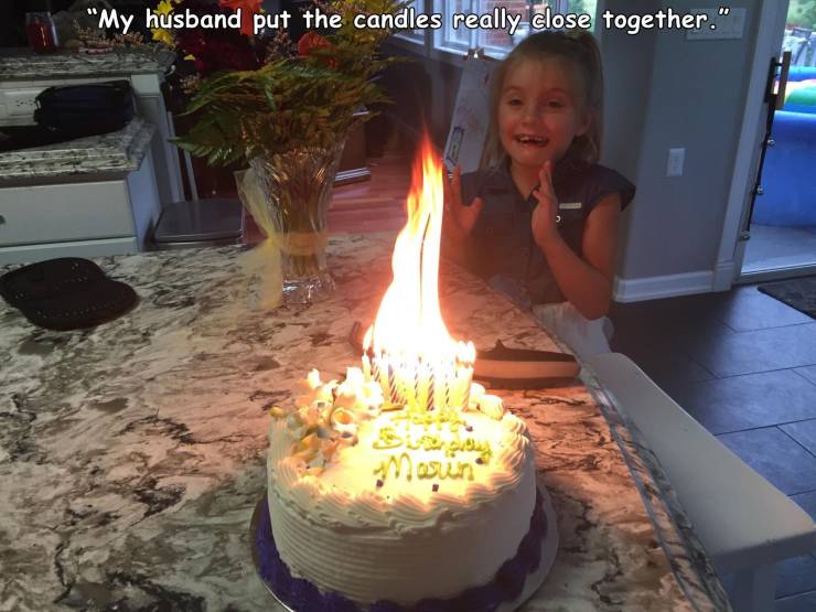 birthday cake - "My husband put the candles really close together." mosn