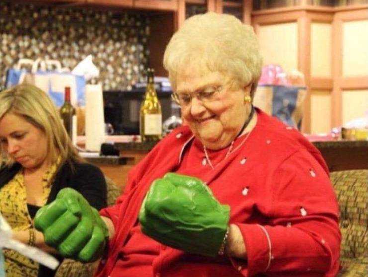 grandma with hulk hands