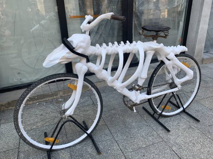 bicycle with bone skeleton shaped frame