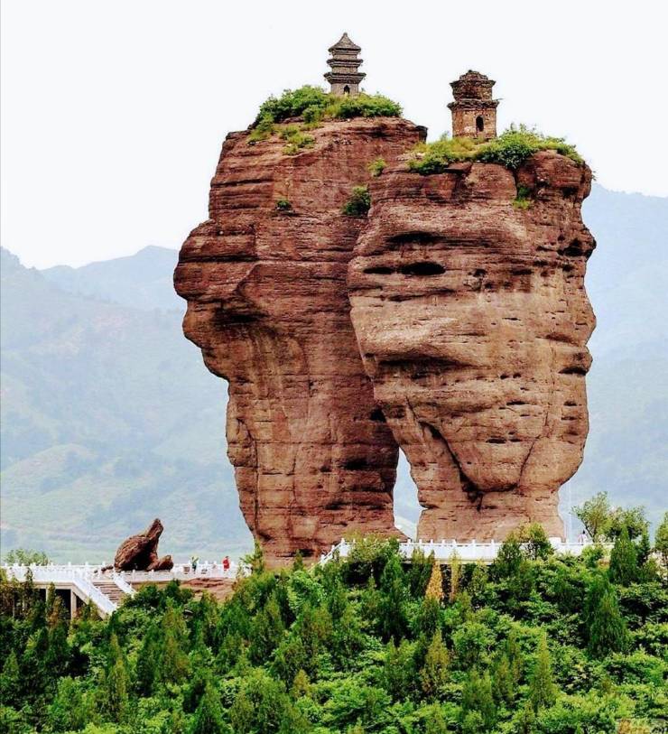 cool rock formations with little temples built on top
