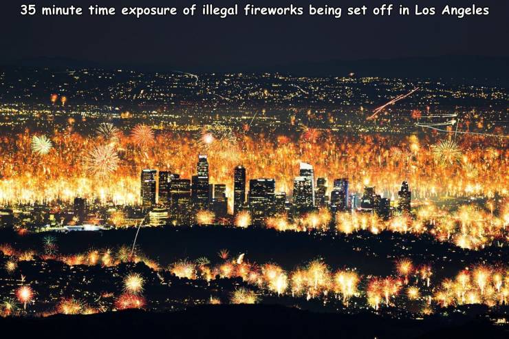 night - 35 minute time exposure of illegal fireworks being set off in Los Angeles