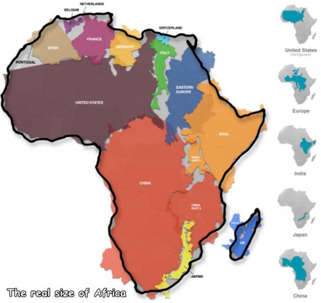 actual size of africa - Netherlands Belorum Switzerland France Gemany United States Italy Portugal Eastern Europe United States Europe India China Japan Japan The real size of Africa China