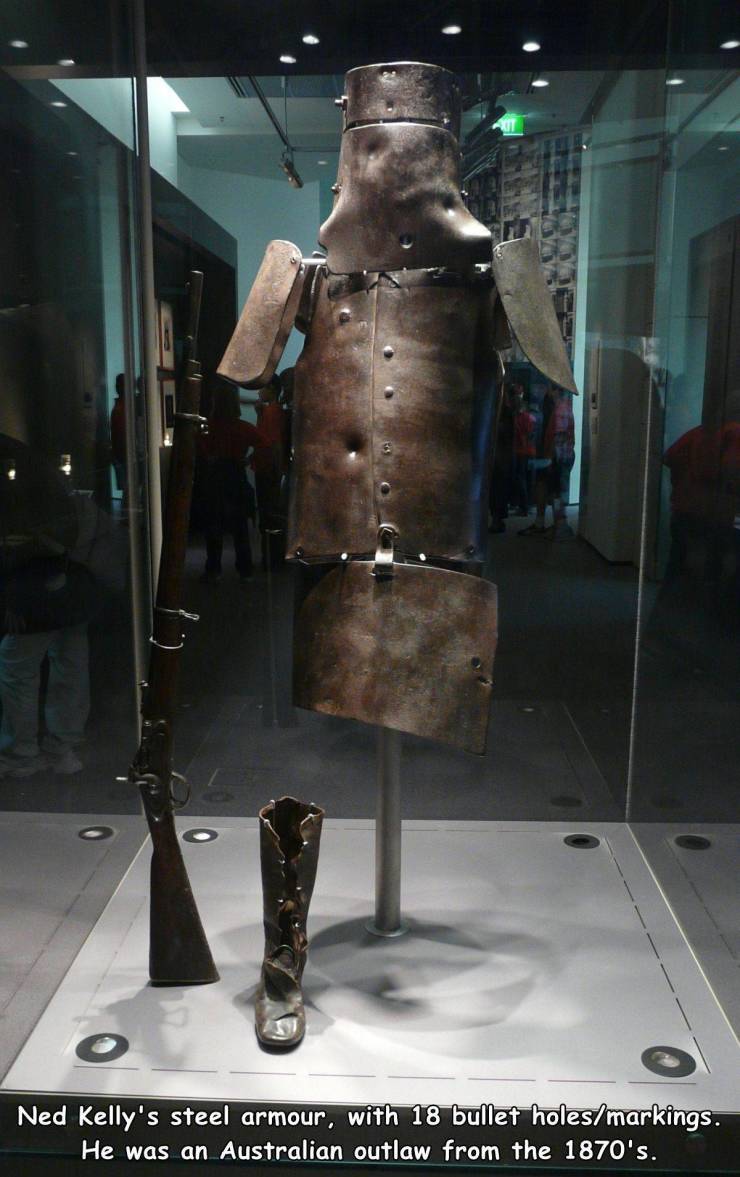 bushranger ned kelly - Ned Kelly's steel armour, with 18 bullet holesmarkings. He was an Australian outlaw from the 1870's.