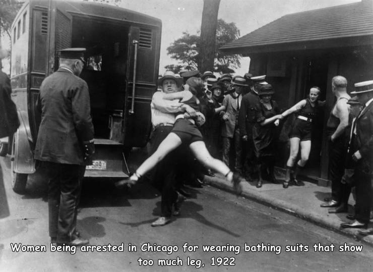 woman arrested for bathing suit - W 5A9 Women being arrested in Chicago for wearing bathing suits that show too much leg. 1922