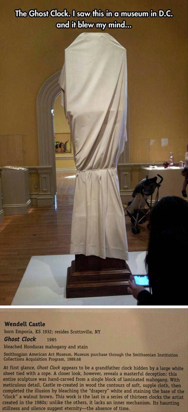 random pics and memes - statue - The Ghost Clock. I saw this in a museum in D.C. and it blew my mind... Wendell Castle born Emporia, Ks 1932; resides Scottsville, Ny Ghost Clock 1985 bleached Honduras mahogany and stain Smithsonian American Art Museum, Mu