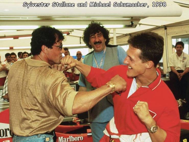 funny pics -sylvester stallone f1 - Sylvester Stallone and Michael Schumacher, 1998 or Marlboro