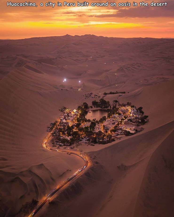 funny pics - peru desert oasis - Huacachina, a city in Peru built around an oasis in the desert