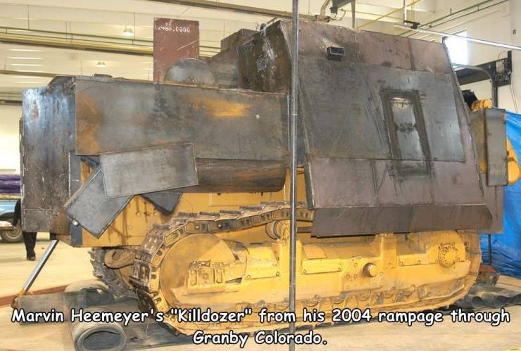 cool pics - marvin heemeyer killdozer - 3.0000 Marvin Heemeyer's "Killdozer from his 2004 rampage through Granby Colorado.