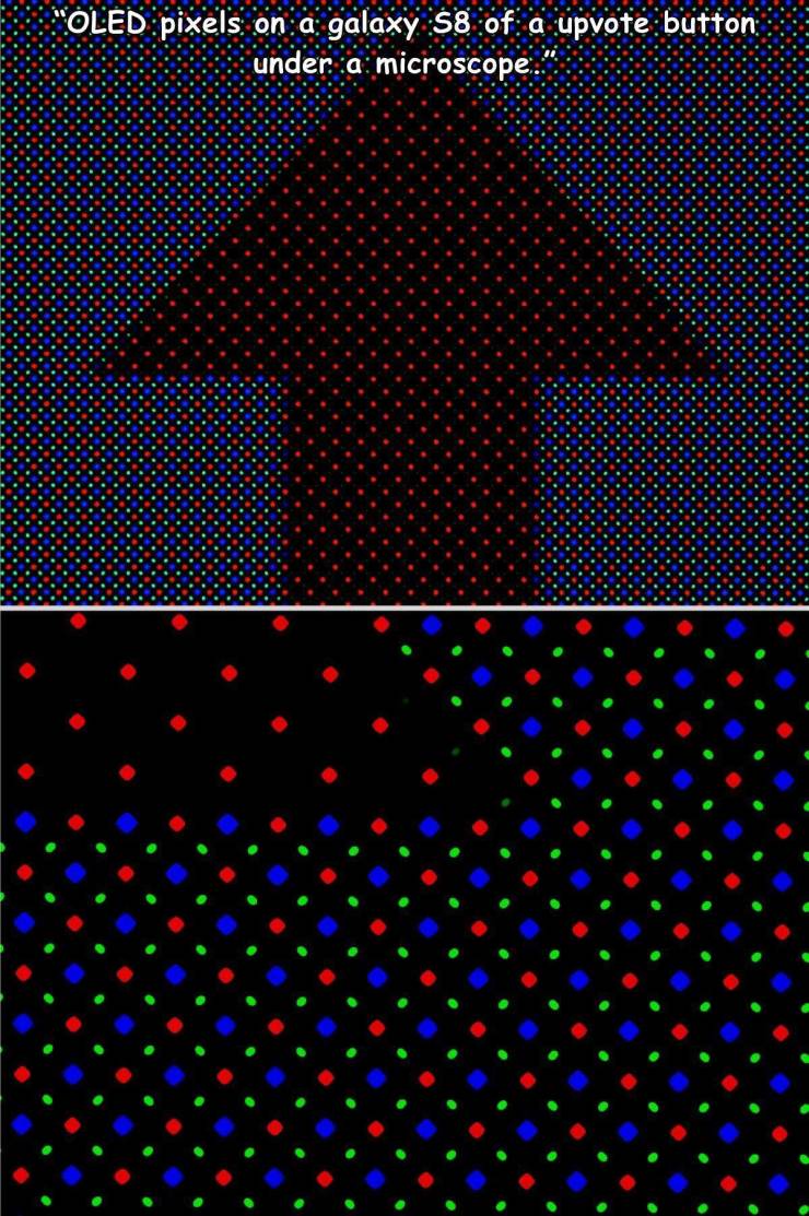 pattern - "Oled pixels ona galaxy S8 of a upvote button under a microscope.