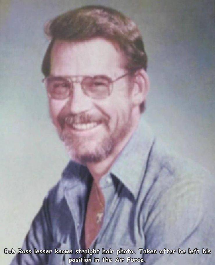 bob ross with straight hair - Bob Ross lesser known straight hair photo. Taken after he left his position in the Air Force.