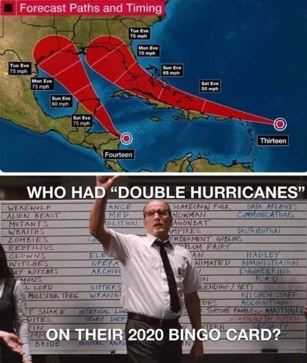 Who Had double hurricanes on their 2020 bingo card?