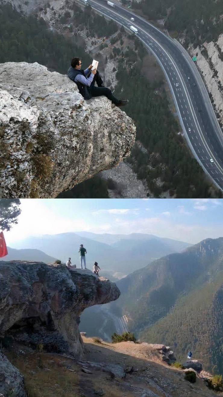 people hanging out on dangerous edge of rock