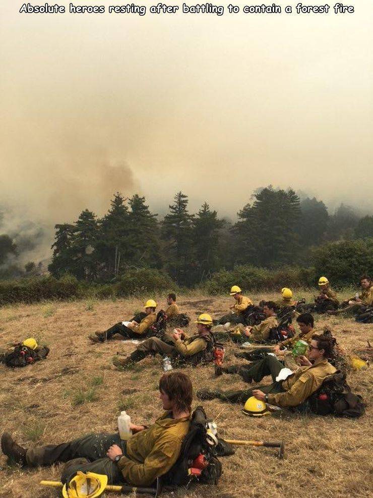 hill station - Absolute heroes resting after battling to contain a forest fire