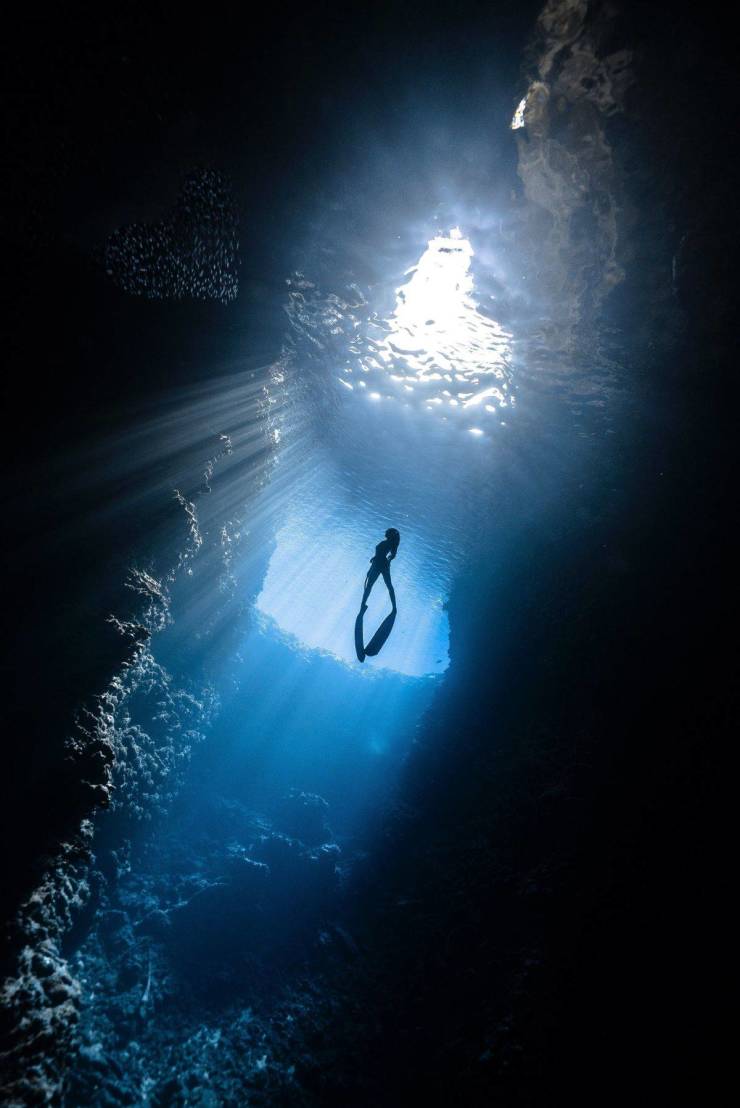 Scuba diving in a cave