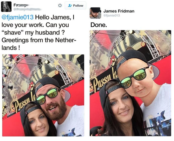 photoshop troll - F James Fridman Done. Hello James, I love your work. Can you "shave" my husband ? Greetings from the Nether lands! Passak Pussila