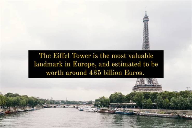 eiffel tower - The Eiffel Tower is the most valuable landmark in Europe, and estimated to be worth around 435 billion Euros.