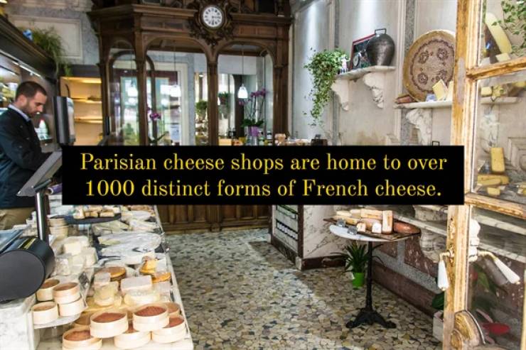 Parisian cheese shops are home to over 1000 distinct forms of French cheese.