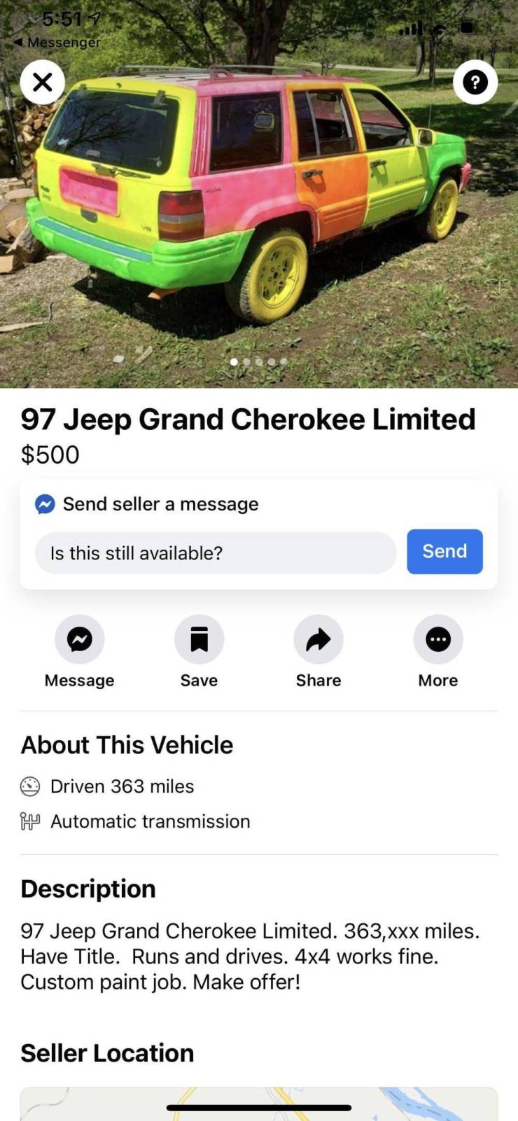 97 jeep grand cherokee limited for sale online with crazy neon paint job
