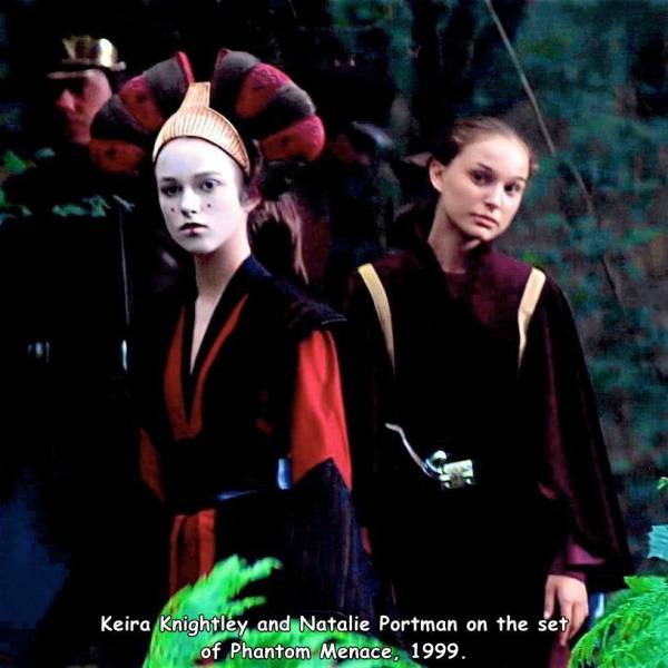 girl - Keira Knightley and Natalie Portman on the set of Phantom Menace, 1999.