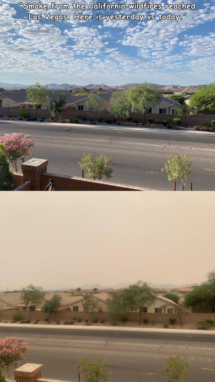 sky - "Smoke from the California wildfires reached Las Vegas. Here is yesterday vs today."