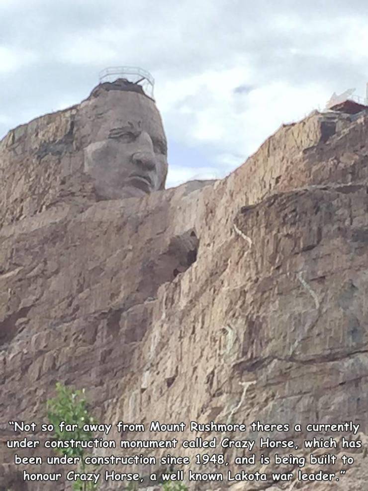 crazy horse memorial - "Not so far away from Mount Rushmore theres a currently under construction monument called Crazy Horse, which has been under construction since 1948, and is being built to honour Crazy Horse, a well known Lakota war leader."