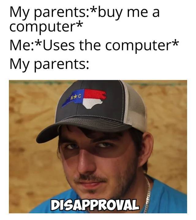funny memes and pics - photo caption - My parentsbuy me a computer MeUses the computer My parents Nhc Disapproval