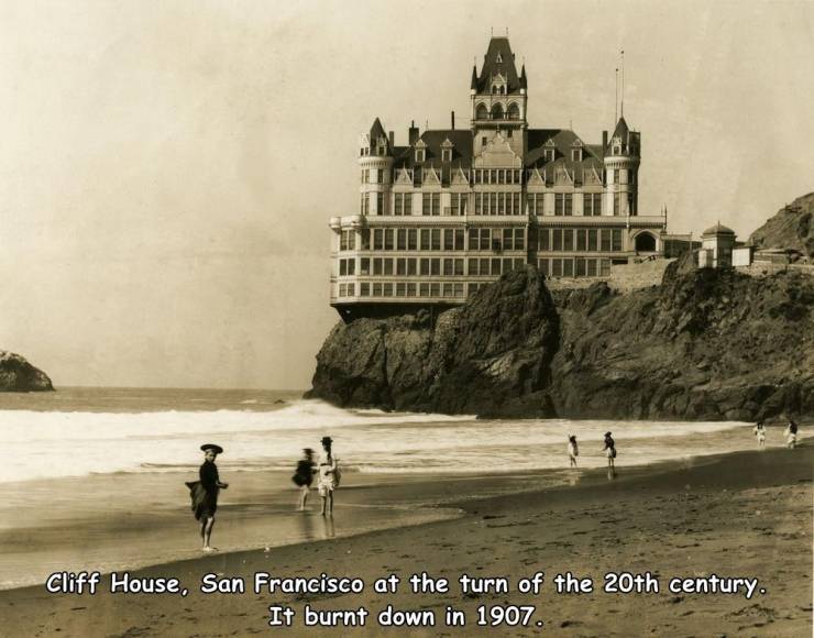 cliff house san francisco then and now - Cliff House, San Francisco at the turn of the 20th century. It burnt down in 1907.