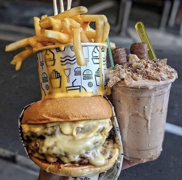 burger cheese fries twix shake - lorer