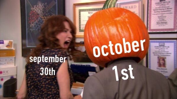 funny meme - october 1st memes - the office dwight wearing pumpkin head