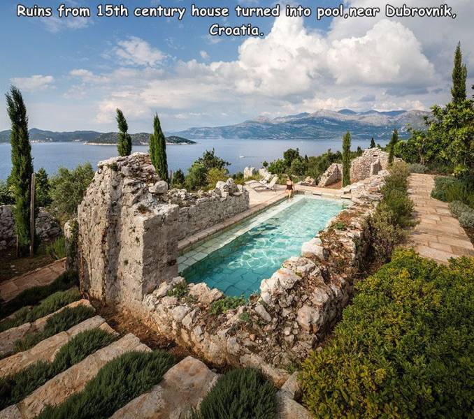 antonio zaninovic - Ruins from 15th century house turned into pool, near Dubrovnik, Croatia