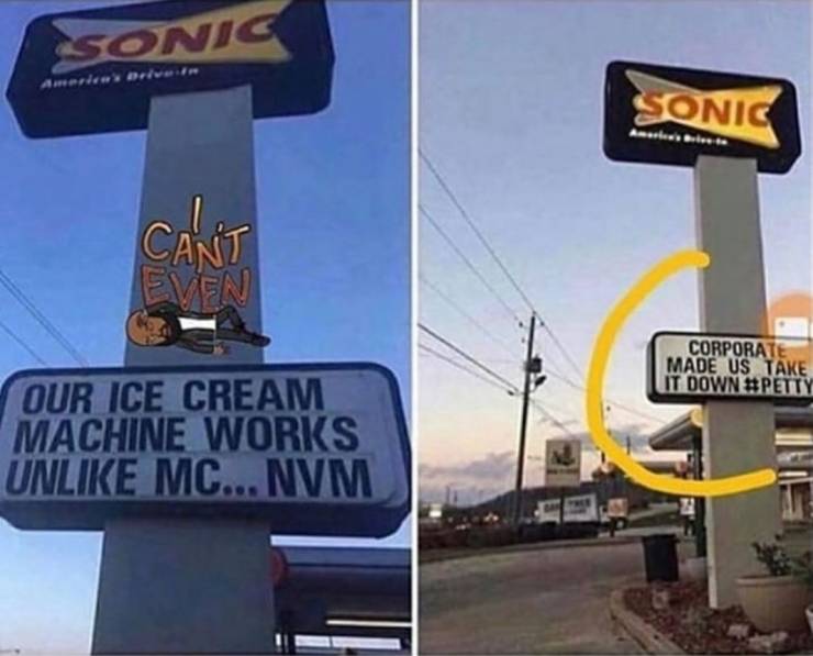 our ice cream machine works unlike mc - Sonic Sonic Can'T Corporate Made Us Take It Down Our Ice Cream Machine Works Un Mc... Nvm