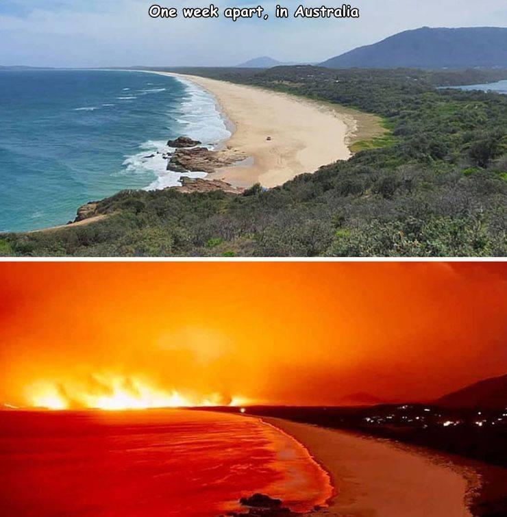 australian bushfires coast - One week apart, in Australia